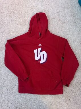 Boys Adidas Red Hoodie with White UD Logo